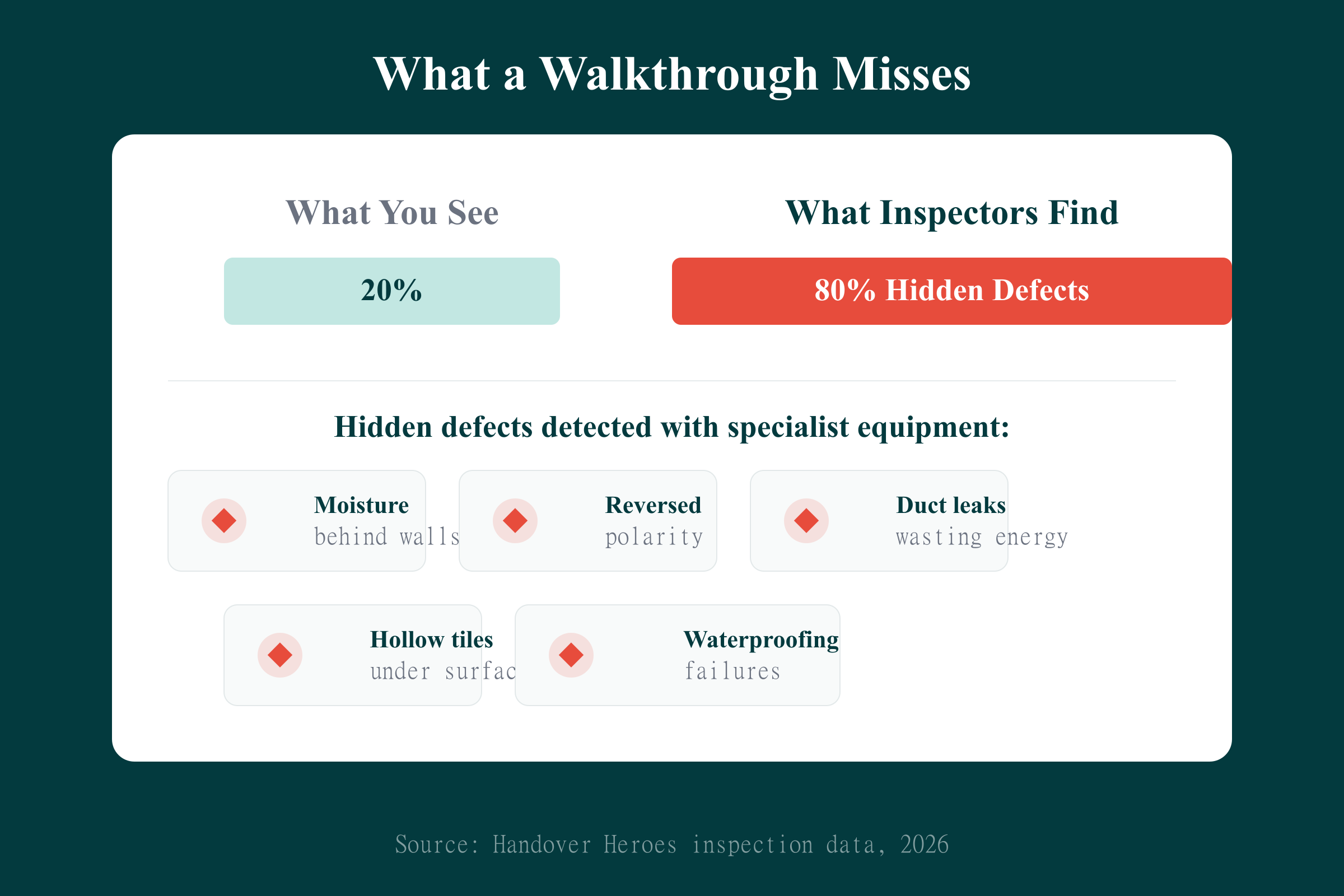 Hidden Defects Found During Snagging Snagging checklist Dubai showing 80% of defects are hidden and require specialist equipment