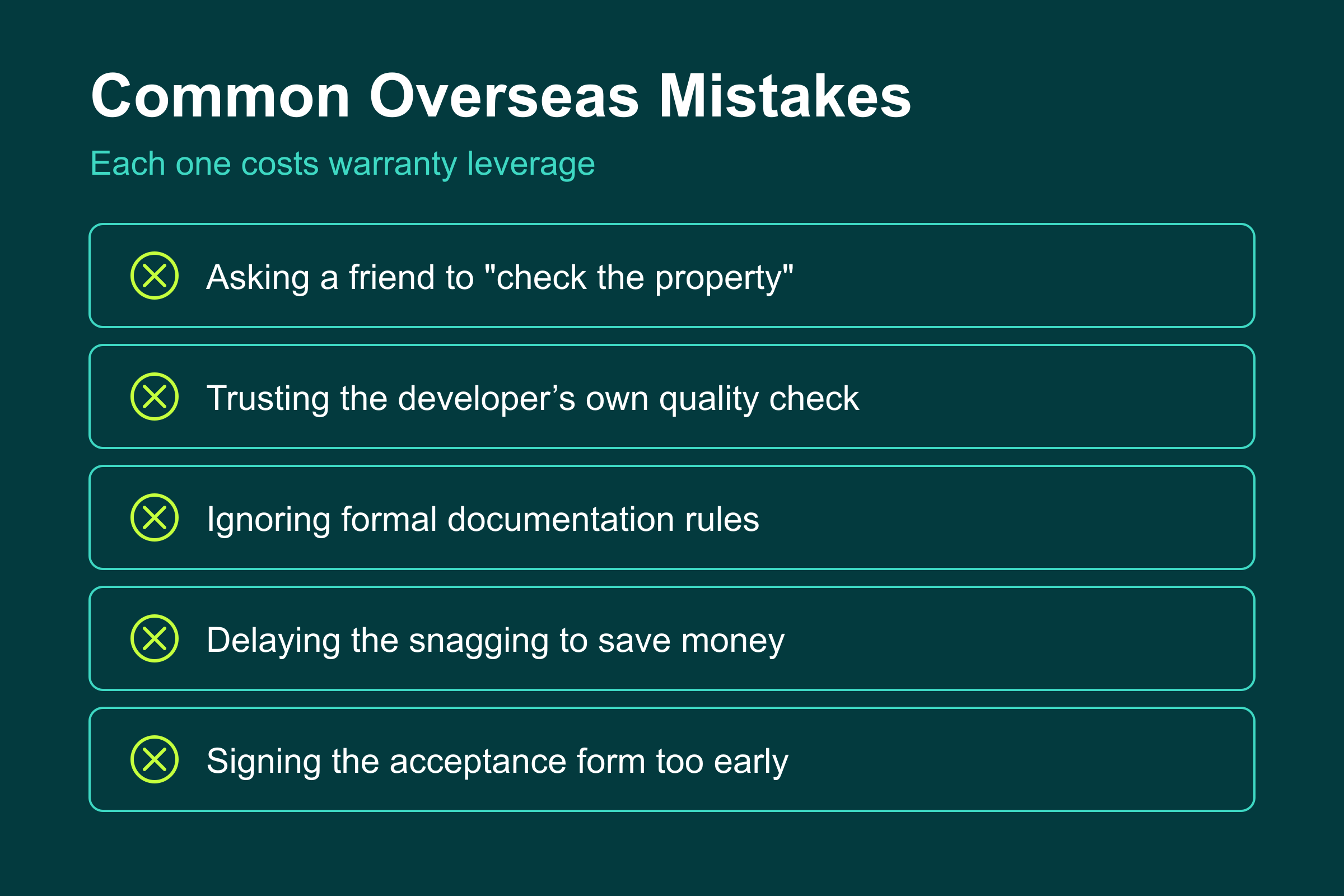 Common mistakes overseas investors make at UAE handover, from using a friend to signing the acceptance form early