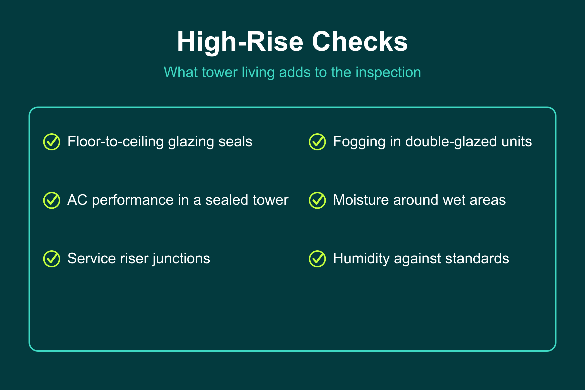High-Rise Checks High-rise checks in an Abu Dhabi apartment snagging: glazing seals, fogging, AC performance, moisture, and humidity