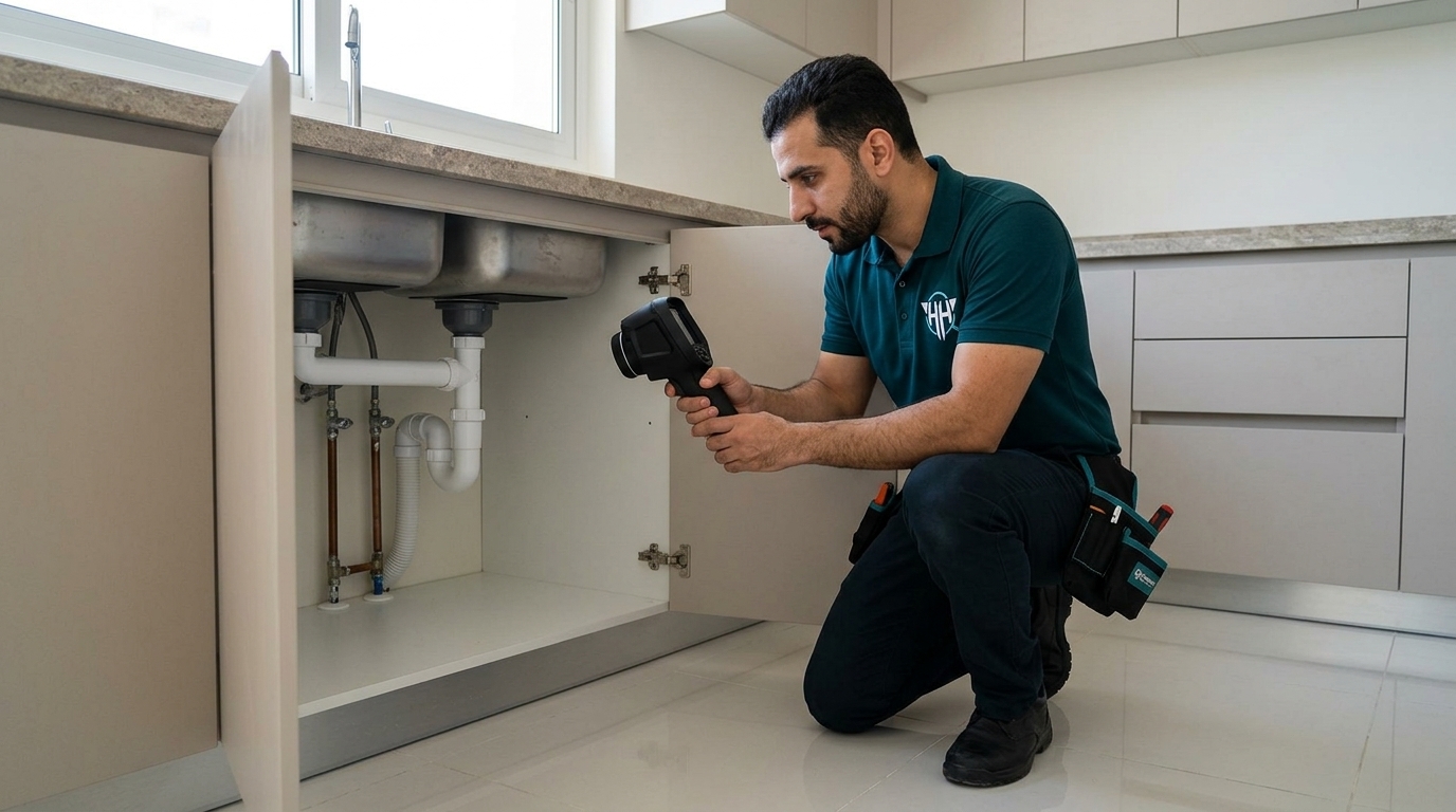 Hidden moisture at a UAE handover: a visible stain is already months late, so the property is thermal scanned before you sign